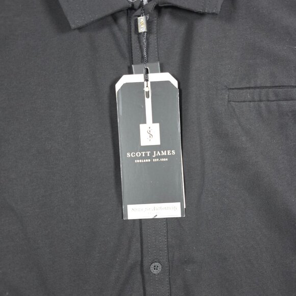 Scott James Shirt Mens Size XL Black Slim Fit Knit Cotton Short Sleeve Goth NWT - Picture 9 of 10